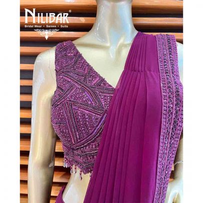 Plum Lycra Draped Saree