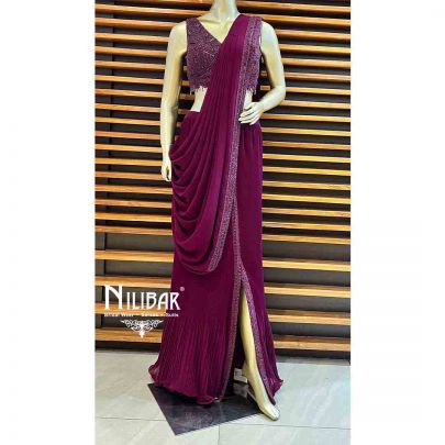 Plum Lycra Draped Saree