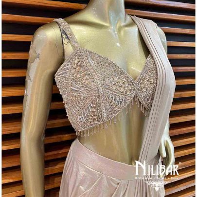 Shimmer Golden Lycra Draped Saree