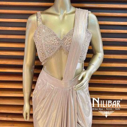 Shimmer Golden Lycra Draped Saree