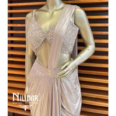 Shimmer Golden Lycra Draped Saree