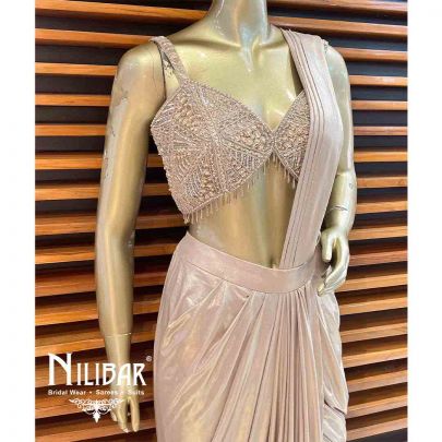 Shimmer Golden Lycra Draped Saree