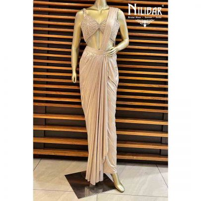 Shimmer Golden Lycra Draped Saree