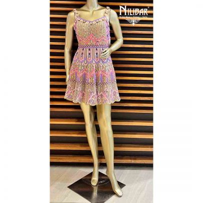 Lavender & Baby Pink Net Short Dress