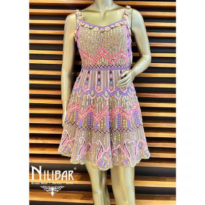 Lavender & Baby Pink Net Short Dress