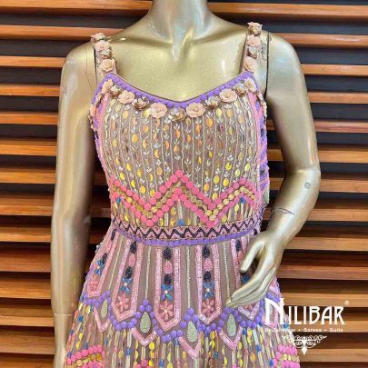 Lavender & Baby Pink Net Short Dress