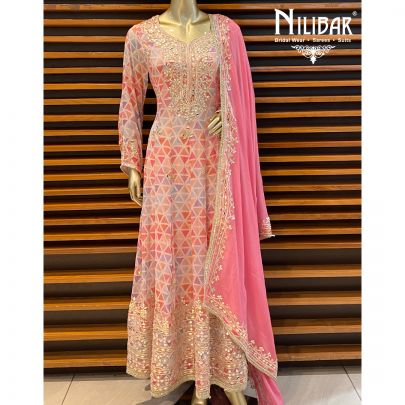 Pink Chinon Anarkali