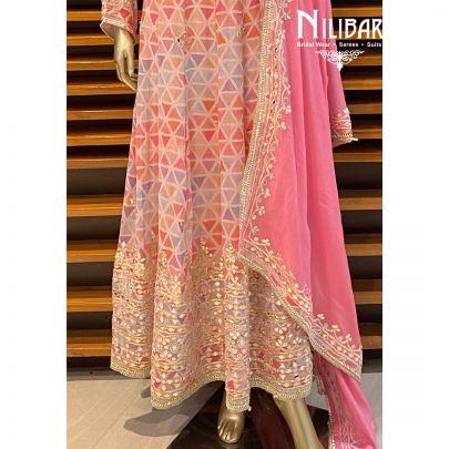 Pink Chinon Anarkali