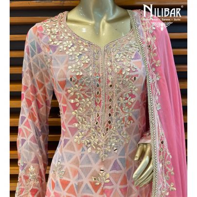 Pink Chinon Anarkali