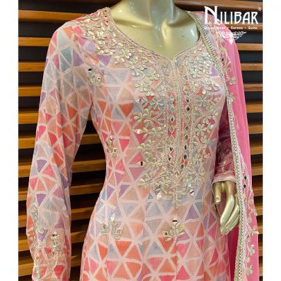 Pink Chinon Anarkali