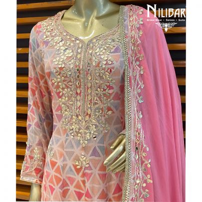 Pink Chinon Anarkali