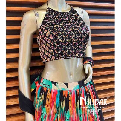 Multi Color Net Georgette Lehenga