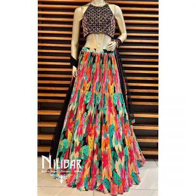 Multi Color Net Georgette Lehenga