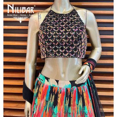 Multi Color Net Georgette Lehenga