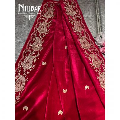Magenta Micro Velevet Embroidered Dupatta