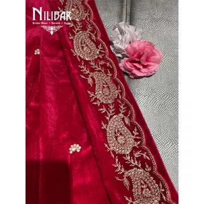 Magenta Micro Velevet Embroidered Dupatta