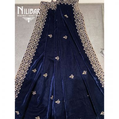 Navy Micro Velevet Embroidered Dupatta