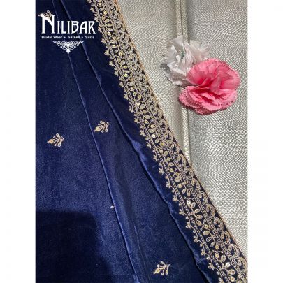 Navy Micro Velevet Embroidered Dupatta
