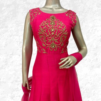 Magenta Raw Silk Anarkali Suit