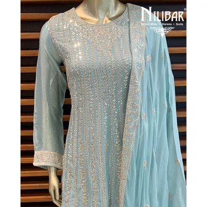 Ash Blue Chinon Sharara Suit