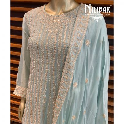 Ash Blue Chinon Sharara Suit