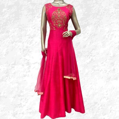 Magenta Raw Silk Anarkali Suit