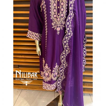 Jam Purple Silk Salwar Suit Set