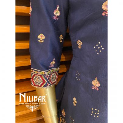 Midnight Blue Gray dupatta Silk Chinon Suit