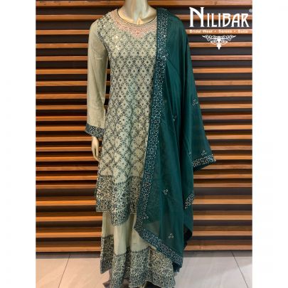 Iguana Green Chinon Sharara Suit