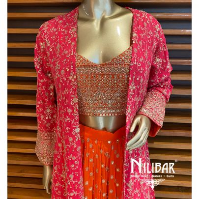 Orange And Magenta Georgette Suit