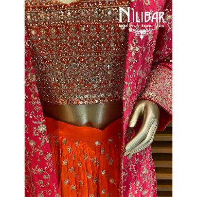 Orange And Magenta Georgette Suit