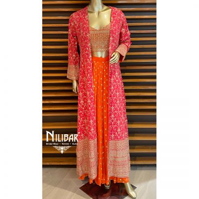 Orange And Magenta Georgette Suit