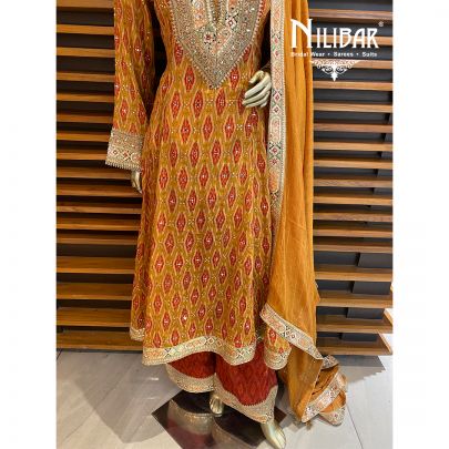 Mustard Georgette Chinon Anarkali Set