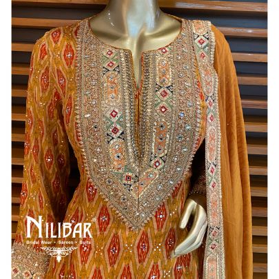 Mustard Georgette Chinon Anarkali Set