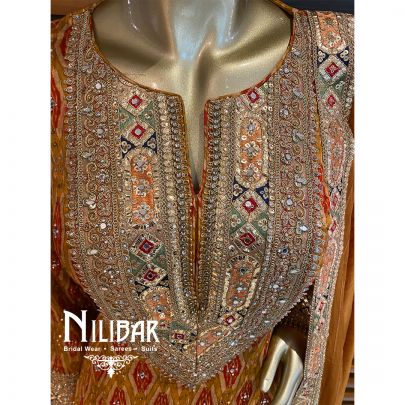 Mustard Georgette Chinon Anarkali Set