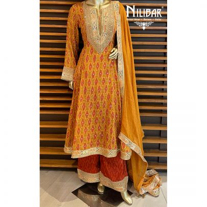 Mustard Georgette Chinon Anarkali Set