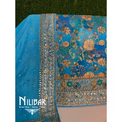 Blue Silk Chinon Unstitched Suit