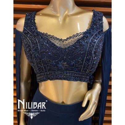Blue Chinon Embroidered Palazzo Set