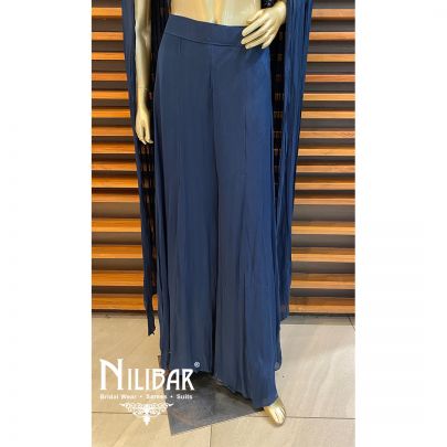 Blue Chinon Embroidered Palazzo Set