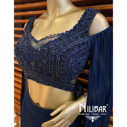 Blue Chinon Embroidered Palazzo Set