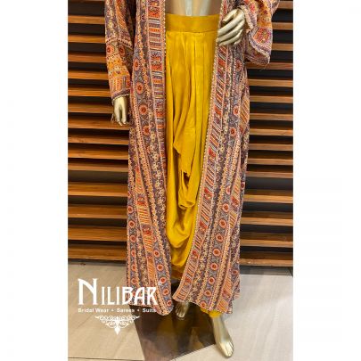 Yellow Georgette Satin Embroidered 3 Piece Set.