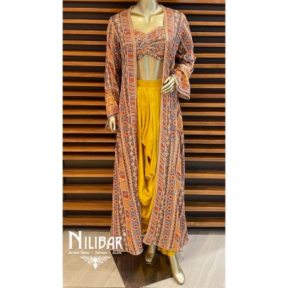 Yellow Georgette Satin Embroidered 3 Piece Set.