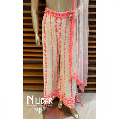 Nandini Singh in Our Cream Pink Silk Net Embroidered Palazzo Set
