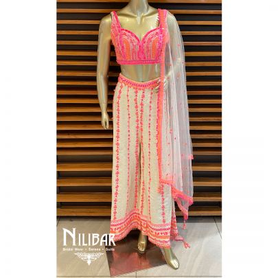 Nandini Singh in Our Cream Pink Silk Net Embroidered Palazzo Set