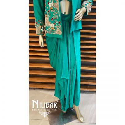 Green Silk Satin Blazer Set 