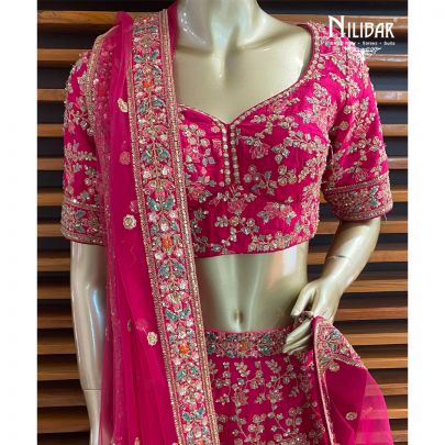 Magenta Raw Silk Bridal Lehenga