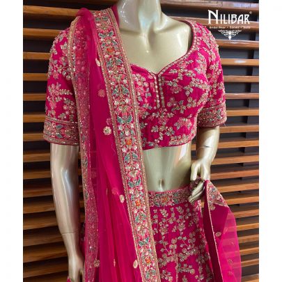 Magenta Raw Silk Bridal Lehenga