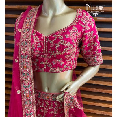 Magenta Raw Silk Bridal Lehenga