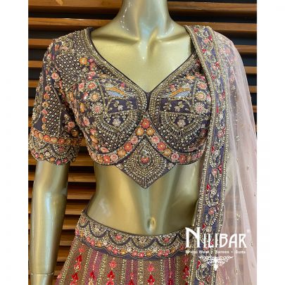 Purple Silk Cutdana Lehenga