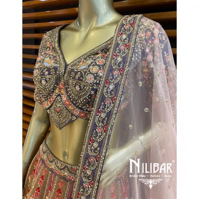 Purple Silk Cutdana Lehenga